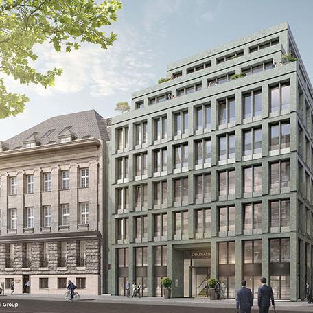 Visualisierung des Buerokomplexes in Koeln von aussen mit Glasfassade