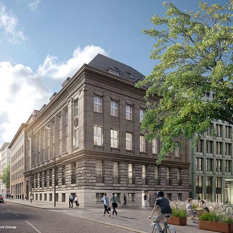 Visualisierung des Buerokomplexes in Koeln von aussen am Tag