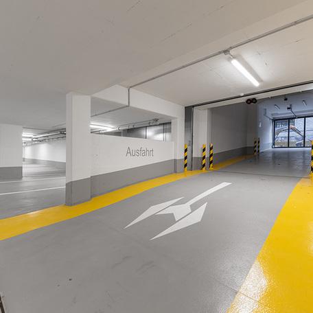 Ausfahrt der Tiefgarage des Wohnkomplexes Moll in Duesseldorf
