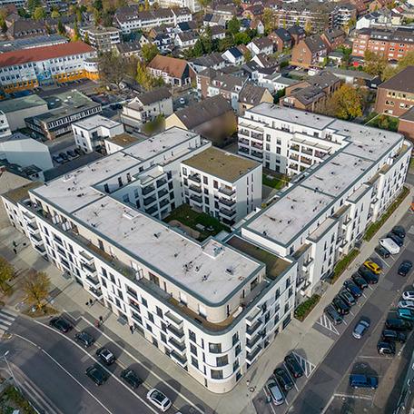 Drohnenansicht des gesamten Wohnquatiers in Moers