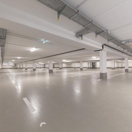 Tiefgarage des Wohn- und Gewerbequatiers York in Muenster mit vielen Parkplaetzen